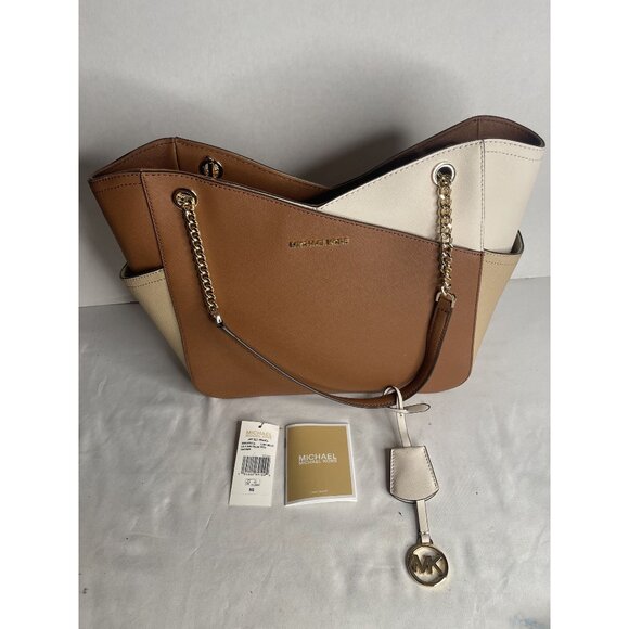 Michael Kors Jet Set Color-Block Saffiano Leather Large Chain Shoulder Tote Bag - Picture 1 of 6